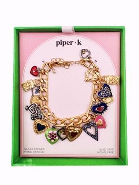 NWT ⚜️💖⚜️ Piper K Viral Gorgeous Brighton Style  Multi Heart Charm Bracelet